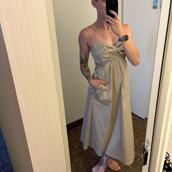 J. Crew Collection bow-front cutout midi dress in stretch taffeta Khaki Tan - Picture 2 of 14